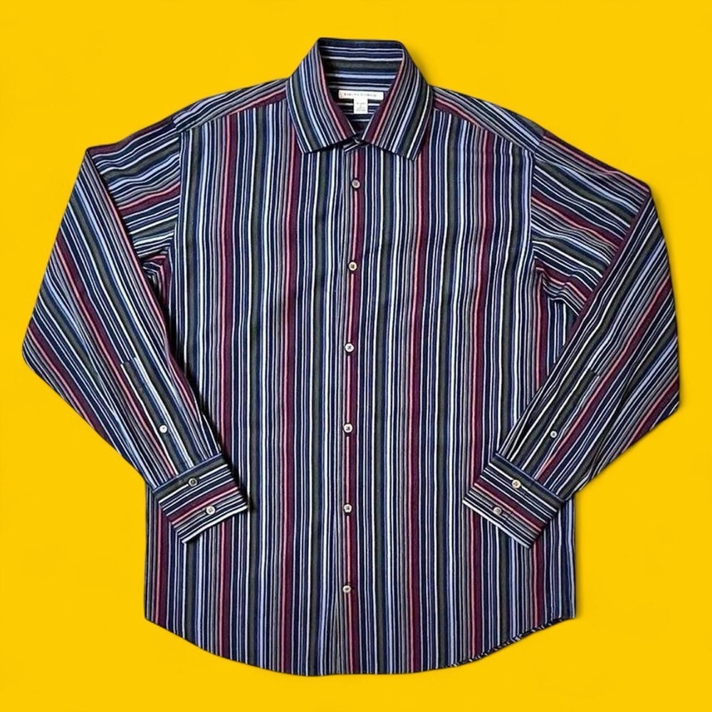 Banana Republic L 100% Cotton Multistripe Button-Up – Preppy Classic